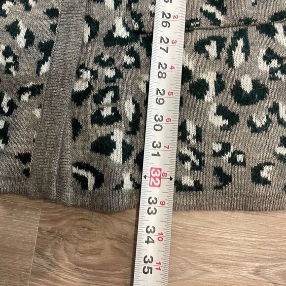 Cynthia Rowley Gray Leopard Knit Acrylic Alpaca Blend Open Long Line Cardigan S - Picture 8 of 9